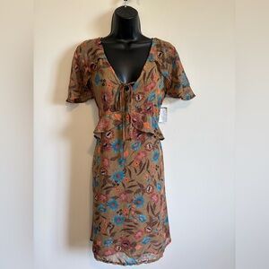 8. Molly Bracken Brown Peplum Waist Floral Dress